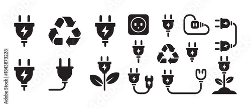 Collection of electrical plug icons energy symbols for sustainable power and eco friendly design