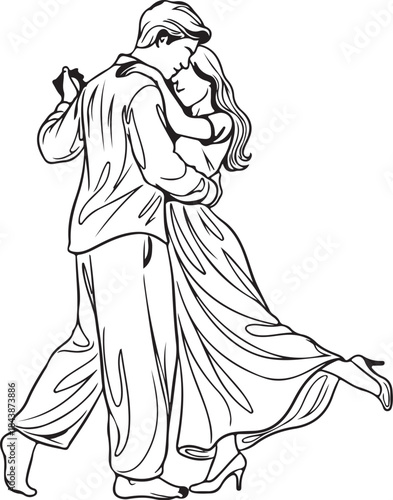 Valentine's Day Special: Minimalist Romantic Couple Line Art Vector Illustration. 14 February Concept for T-shirt and Greeting Cards.