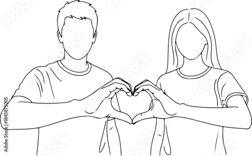 Valentine's Day Aesthetic Line Art Vector Illustration. Minimalist Romantic Couple Sketch for 14 February Gift & T-shirt Design.