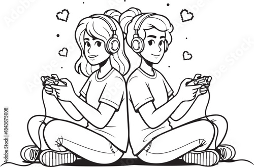 Valentine's Day Aesthetic Line Art Vector Illustration. Minimalist Romantic Couple Sketch for 14 February Gift & T-shirt Design.