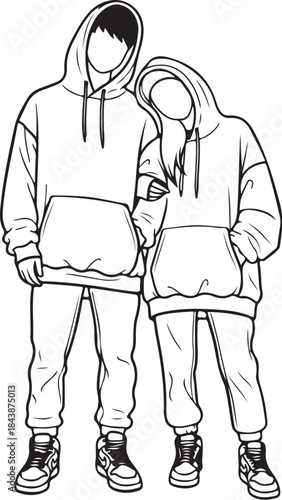 Valentine's Day Aesthetic Line Art Vector Illustration. Minimalist Romantic Couple Sketch for 14 February Gift & T-shirt Design.