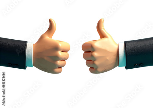 A successful businessman gestures with a thumbs up and down sign, showing a professional hand communication symbol of agreement or one person's like and ok gesture isolated on white