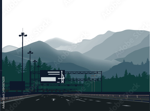 empty road cyan mountains isolated on white