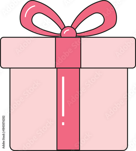 A cheerfully illustrated pink gift box with a vibrant pink bow perfect for celebrations and special occasions