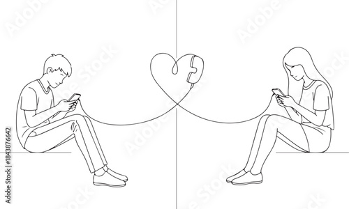 Valentine's Day Aesthetic Line Art Vector Illustration. Minimalist Romantic Couple Sketch for 14 February Gift & T-shirt Design.