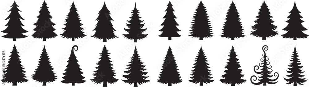 Obraz premium Set of Christmas Tree Black Silhouette icons. Fir Tree Illustration. X-mas Symbol Christmas and New Year design elements. Christmas trees. 