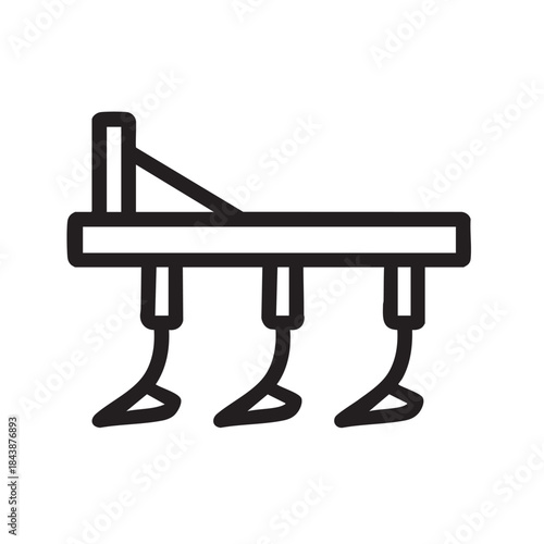 A simple black and white line drawing showcases a farming tool with three prongs and a handle