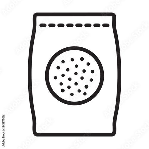 A simple line drawing depicts a sealed plastic bag containing small dark circular objects inside