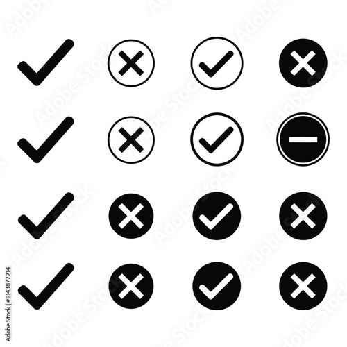 Various check marks and cross symbols in different styles