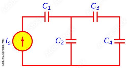 Editable Capacitor Network Circuit with Independent Current Source Is, C1 C2 C3 C4 Configuration, Electrical Network Theory Schematic Diagram for Circuit Analysis and Engineering Education