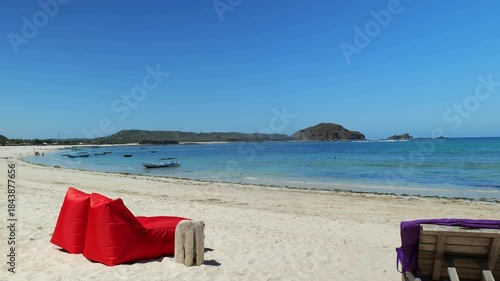 Lombok, Indonesia, Beach ocean landscape at Tanjung Ann beach area. Lombok is an island in West Nusa Tenggara province, Indonesia