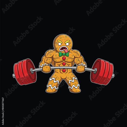Muscular Gingerbread Man Lifting Weights