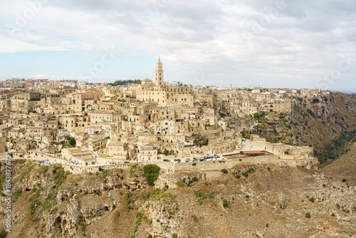 Matera, Basilicata, Italy - 03 October 2025: view of the old town of Matera from the Gravina river canyon