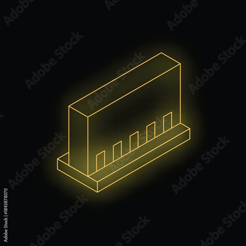 Glowing neon yellow ram memory module is lying on a motherboard, representing the concept of computer hardware