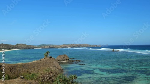 Lombok, Indonesia, Beach and ocean view landscape at Seger beach area. Lombok is an island in West Nusa Tenggara province, Indonesia.