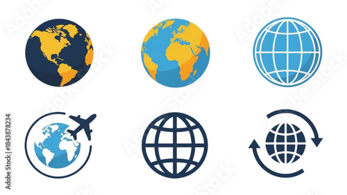 Earth globe icon vector set isolated on white background. World planet symbols collection.