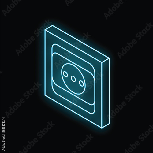 Glowing neon european power socket on a black background