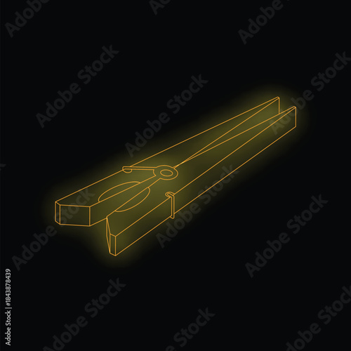 Golden clothes peg glowing on a black background, perfect for laundry and housekeeping visuals