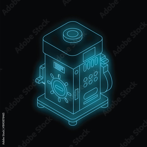 Neon glowing electric generator converting solar energy into electricity providing power supply