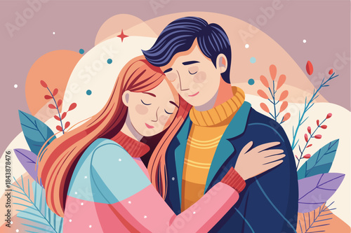 a romantic couple in a gentle hug minimalist