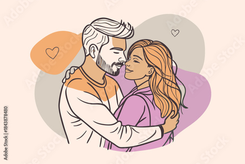 a romantic couple in a gentle hug minimalist