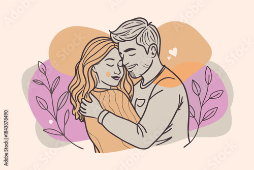 a romantic couple in a gentle hug minimalist