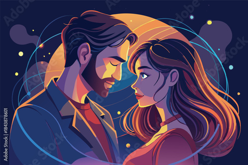 a tender moment between a couple drawn in minimal