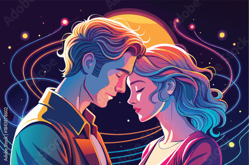 a tender moment between a couple drawn in minimal