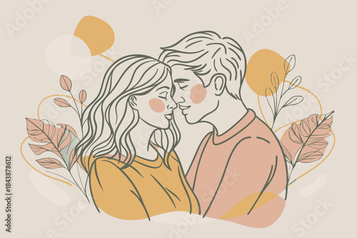 a tender moment between a couple drawn in minimal