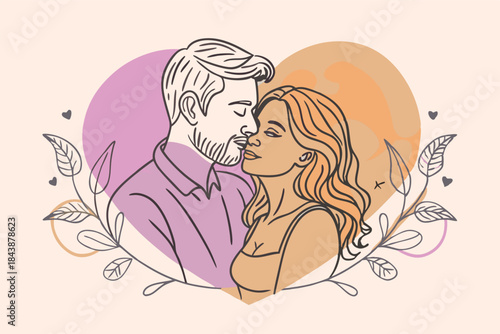 a tender moment between a couple drawn in minimal