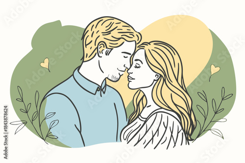 a tender moment between a couple drawn in minimal