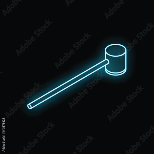Blue neon glowing judge gavel giving the verdict on a black background