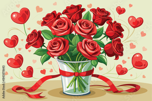 bouquet of red roses tied with a satin ribbon