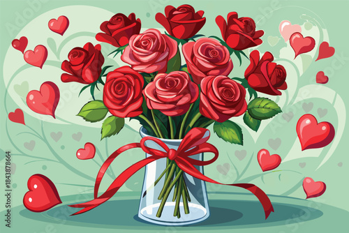 bouquet of red roses tied with a satin ribbon