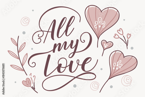 card featuring all my love in cursive with water