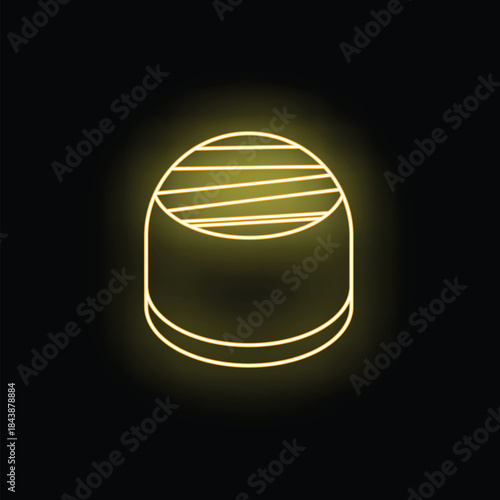 Yellow neon sign depicting a chocolate candy with lines pattern, evoking a sweet and tempting treat