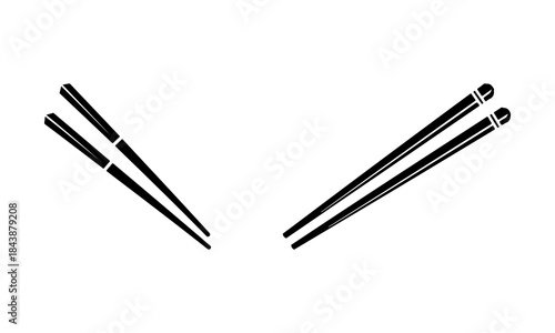 Pair of chopsticks minimal icon, black flat vector on white background, modern Japanese food symbol, clean geometry, stock illustration