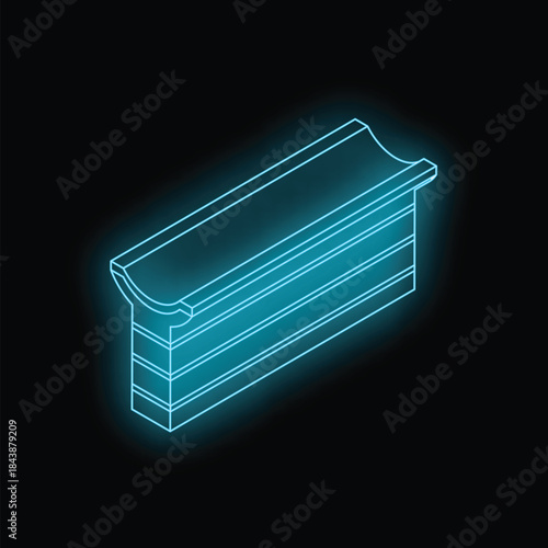Neon blue cornice molding glowing on black background, creating a dramatic light effect
