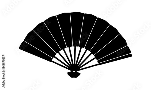 Traditional Japanese folding fan sensu, black silhouette vector on white background, elegant minimal design, flat illustration, clean lines, stock vector art
