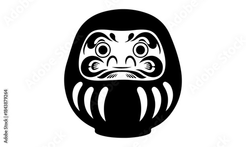Japanese daruma doll, black minimal vector illustration on white background, cute but simple design, flat icon style, bold outlines