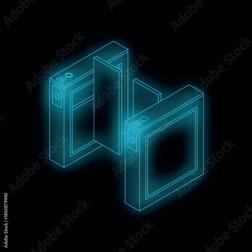 Glowing blue turnstile controlling access in a high security area