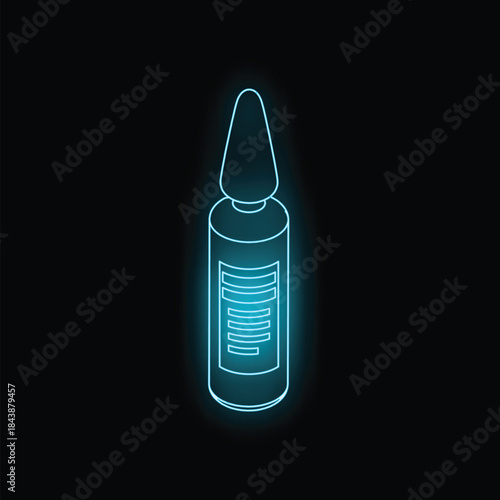 Glowing neon medical nasal spray container on dark background representing healthcare and medical treatment
