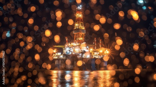 Glowing rig amidst rain and New Year cheer