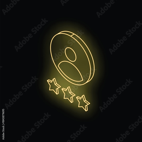 Customer rating with three stars and user icon in yellow neon style on a black background
