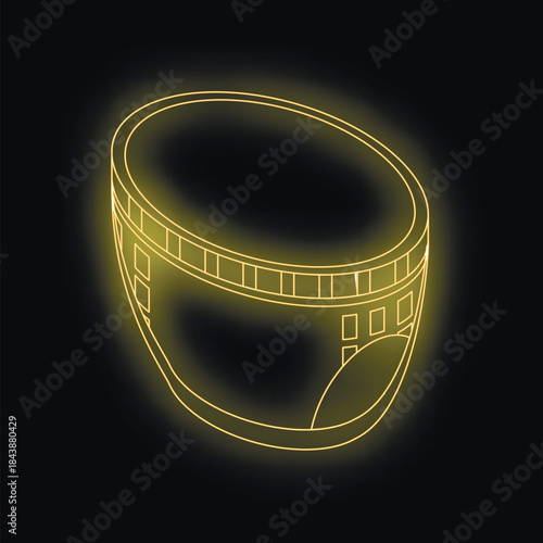 Golden neon light effect illustrating traditional arabic coffee cup, conveying cultural heritage and warm hospitality