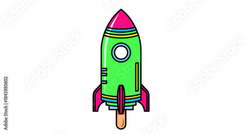 Green rocket popsicle with colorful details against white background.