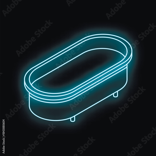 Neon bathtub sign glowing on a dark background, representing bathroom relaxation and spa treatments
