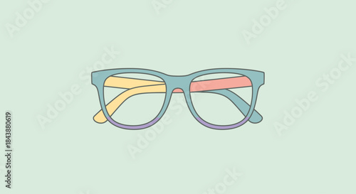 A pair of colorful glasses for vision correction on a light green background.