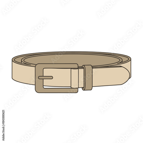A tan leather belt is laying flat against a white background.