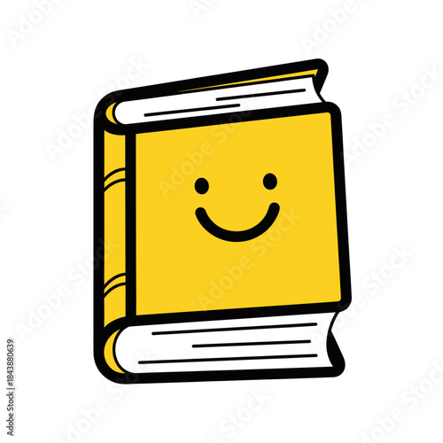 A yellow book with a smile in cartoon style.